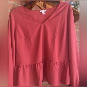 Nine West V-Neck Peplum Blouse - Pink